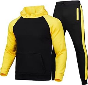 Men's Athletic Sweatshirt Tracksuit Pullover Hoodie Jogging Pants 2 Pieces Set (Color: YELLOW-S)