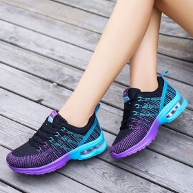 Casual Mesh Shoes Women Outdoor Breathable Soft Comfortable Fashion Jogging Fitness Running Colorful Air Cushion Sneakers Female (Color: Black Purple, size: 41)